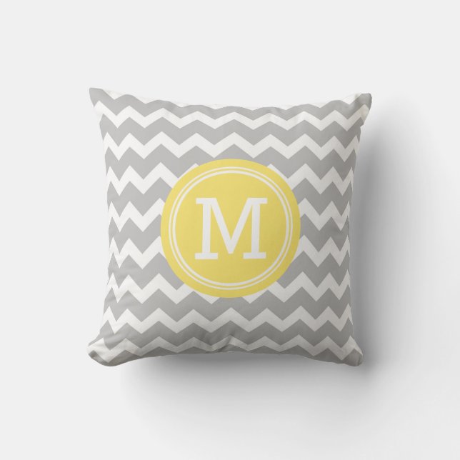 Almohada decorativa del monograma amarillo gris de (Anverso)
