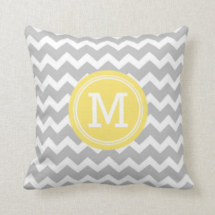 Almohada decorativa del monograma amarillo gris de