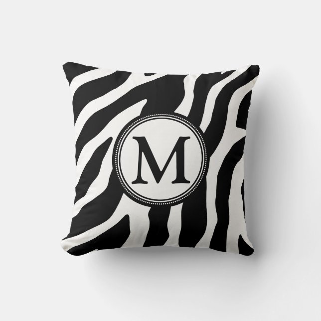 Almohada decorativa del monograma blanco negro de (Anverso)