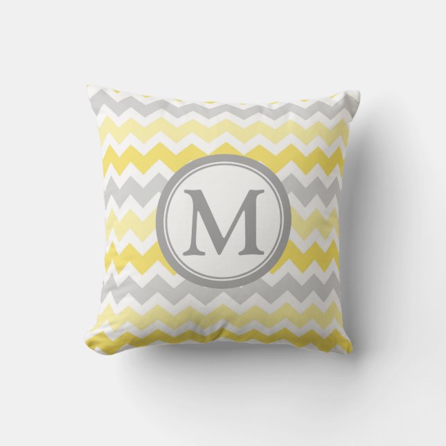 Almohada decorativa del monograma gris amarillo de (Anverso)
