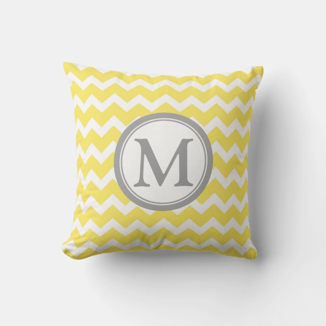 Almohada decorativa del monograma gris amarillo de (Anverso)