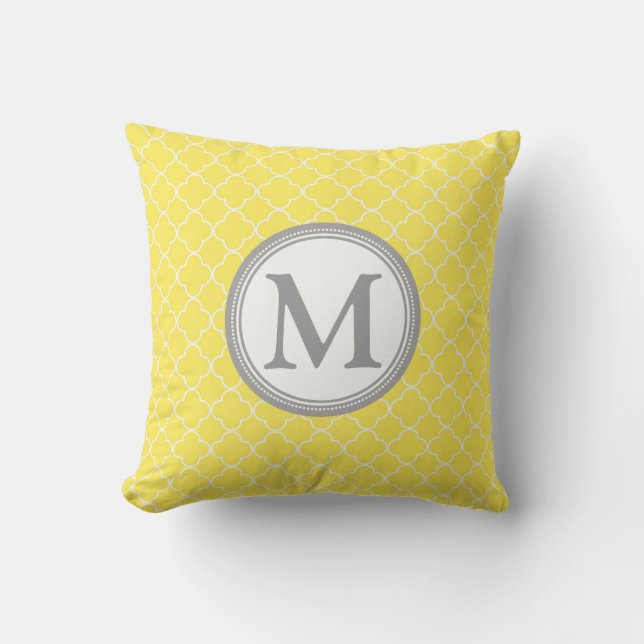 Almohada decorativa del monograma gris amarillo de (Anverso)