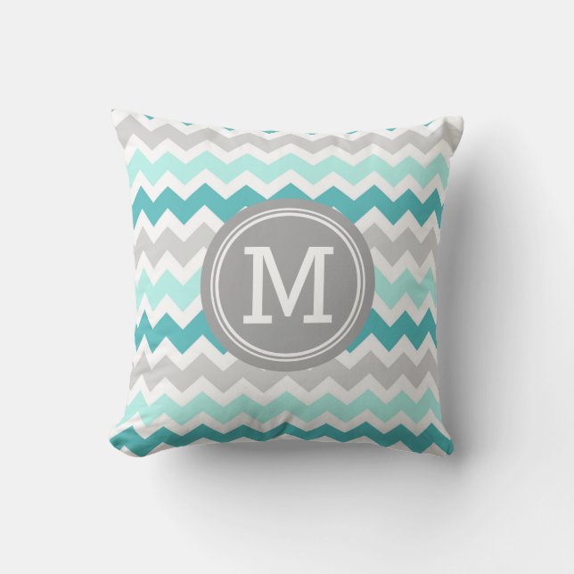 Almohada decorativa del monograma gris de Chevron (Anverso)