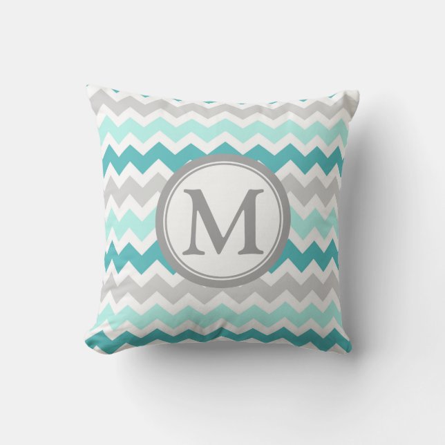 Almohada decorativa del monograma gris de Chevron (Anverso)