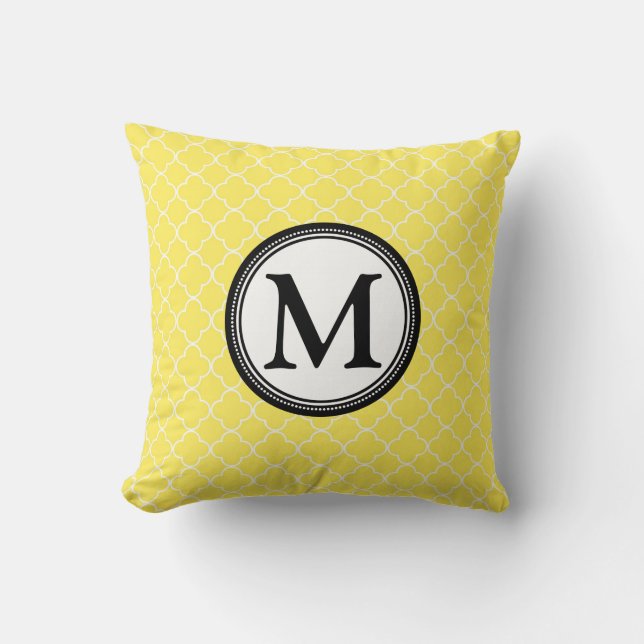 Almohada decorativa del monograma negro amarillo (Anverso)