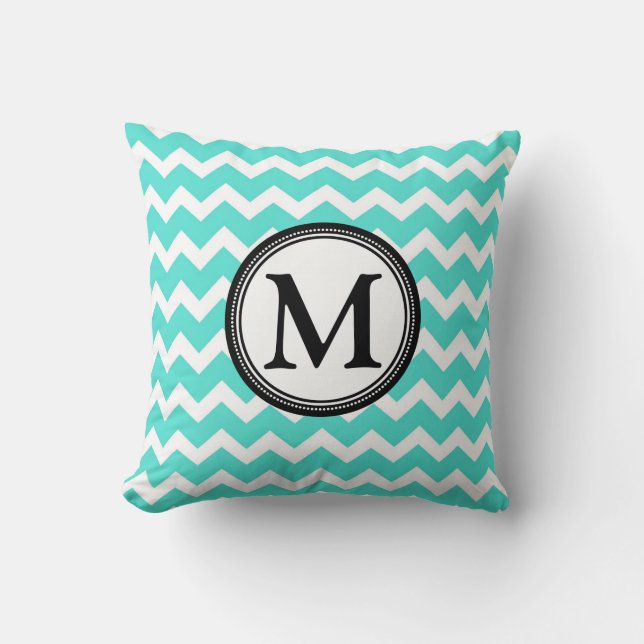 Almohada decorativa del monograma negro de Chevron (Anverso)