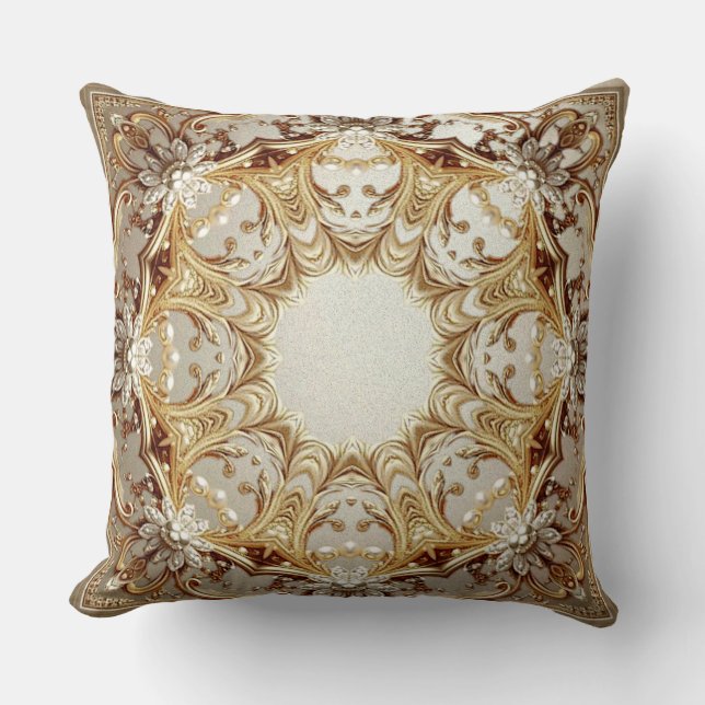 Almohada decorativa dorada ornamentada (Anverso)