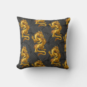 Almohada Decorativa Dragón Dorado Chino