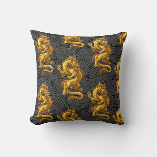 Almohada Decorativa Dragón Dorado Chino (Anverso)
