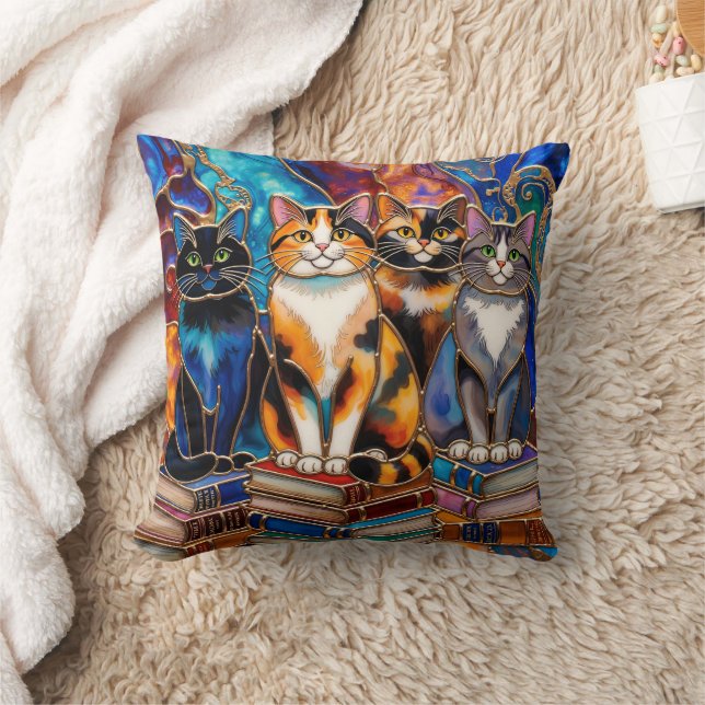 Almohada decorativa estante de libros de gatos lin (Manta)