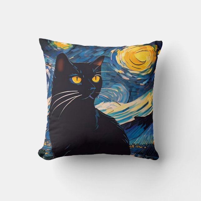Almohada decorativa Fantasía de Gato Negro (Anverso)