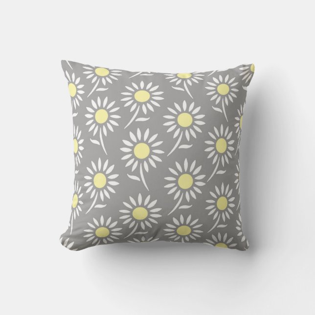 Almohada decorativa floral amarilla del blanco (Anverso)