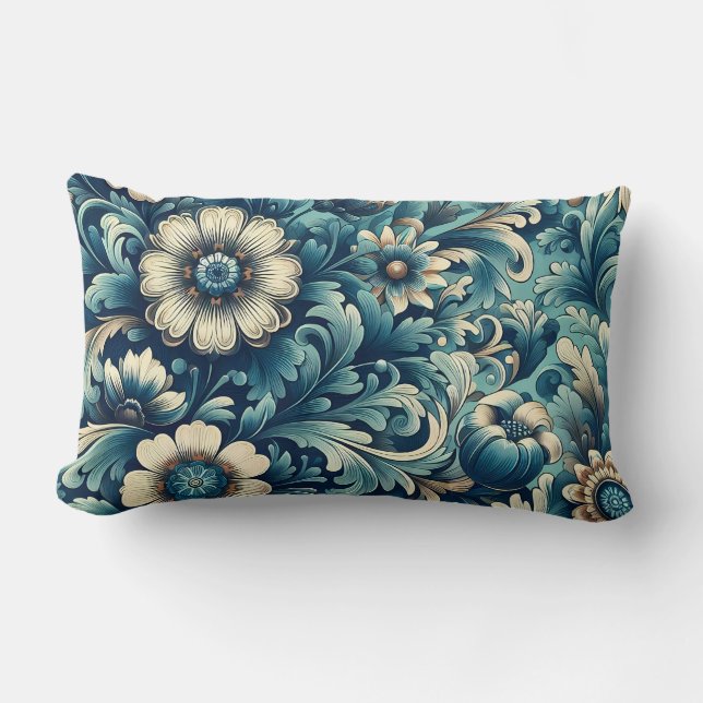 Almohada decorativa floral azul lumbar (Anverso)
