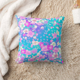 Almohada decorativa floral azul rosa