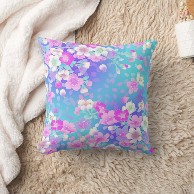 Almohada decorativa floral azul rosa (Manta)