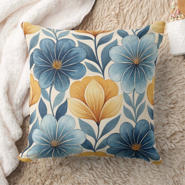 Almohada decorativa floral azul y dorada (Manta)