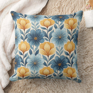 Almohada decorativa floral azul y dorada