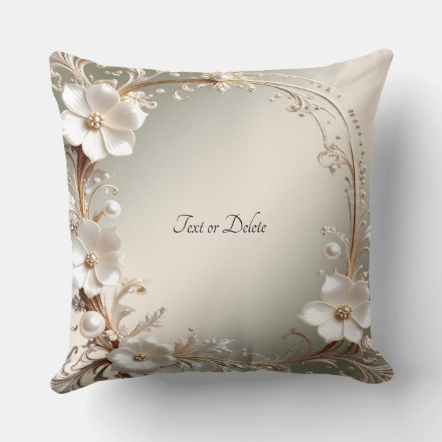 Almohada decorativa floral blanca ornamentada (Reverso )