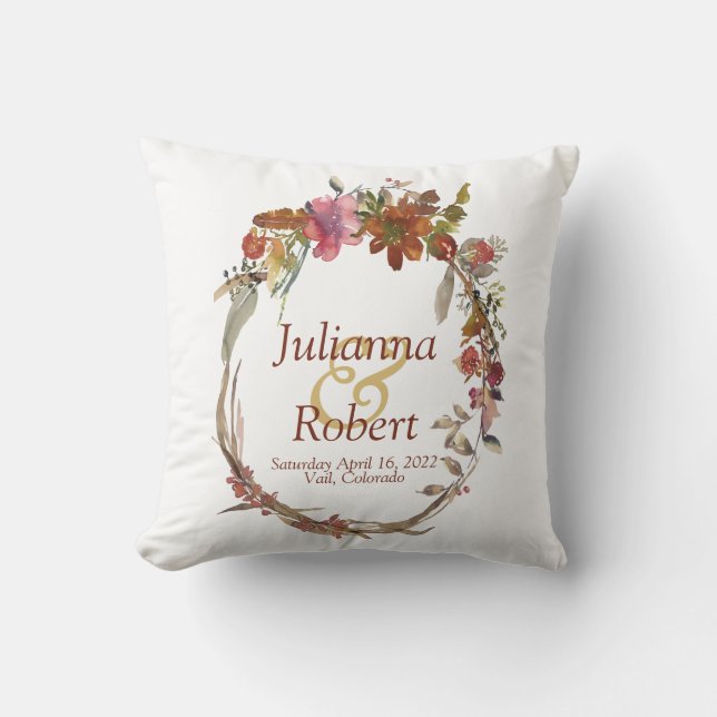 Almohada decorativa floral boho de acuarela (Anverso)