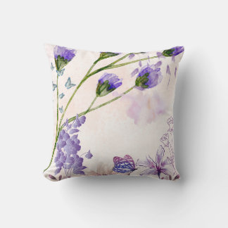 Almohada decorativa floral de acuarela de lavanda
