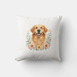 Almohada decorativa floral de Golden Retriever