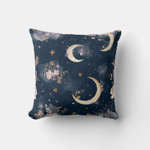 Almohada decorativa floral de luna y estrellas