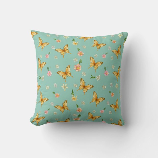Almohada decorativa floral de naranja y menta (Anverso)