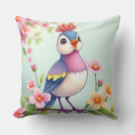 Almohada decorativa floral de pájaro azul rosa lin