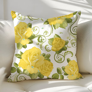 Almohada decorativa floral de rosas amarillas en e