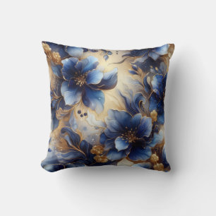 Almohada decorativa floral de tinta de alcohol azu