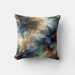 Almohada decorativa floral de tinta de alcohol azu