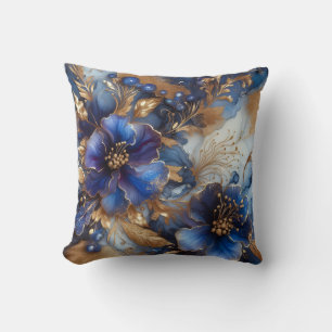 Almohada decorativa floral de tinta de alcohol azu