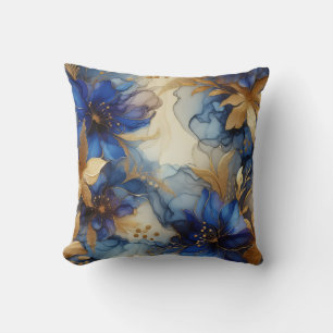 Almohada decorativa floral de tinta de alcohol azu
