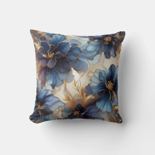 Almohada decorativa floral de tinta de alcohol azu