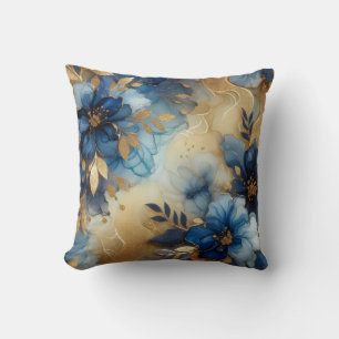 Almohada decorativa floral de tinta de alcohol azu