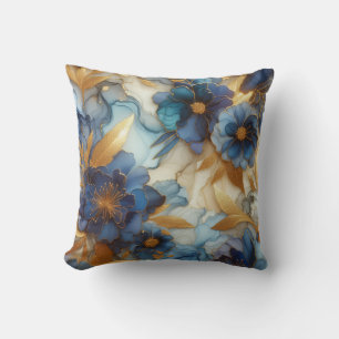 Almohada decorativa floral de tinta de alcohol azu