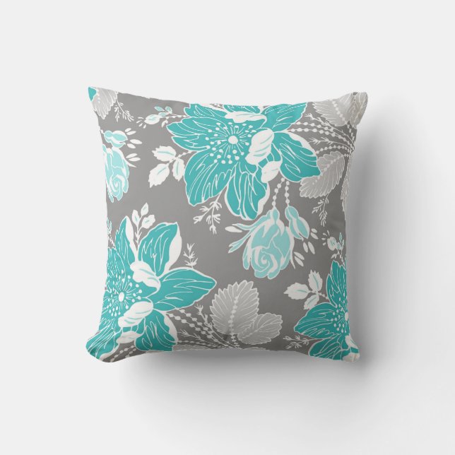Almohada decorativa floral del blanco gris de la (Anverso)