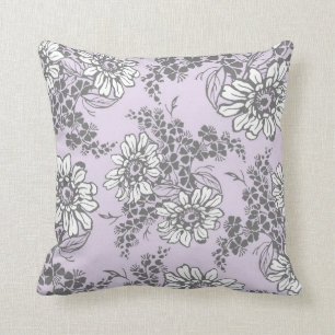 Almohada decorativa floral del blanco gris de la