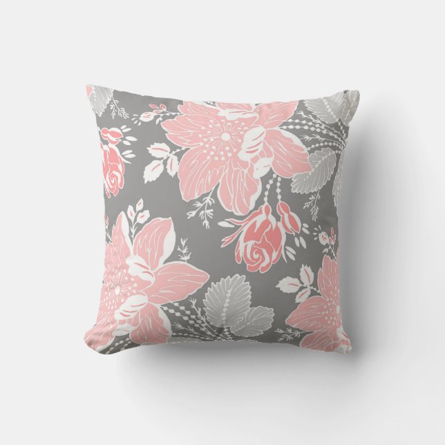 Almohada decorativa floral del blanco gris del (Anverso)