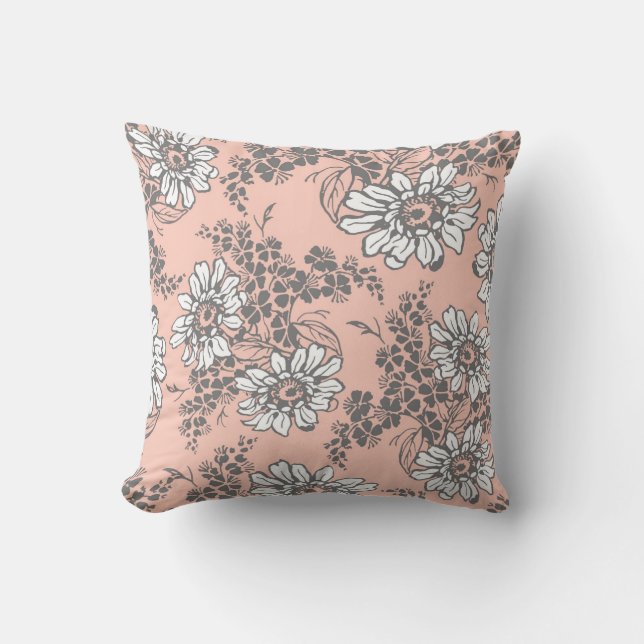 Almohada decorativa floral del blanco gris del (Anverso)