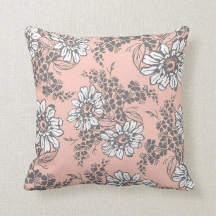 Almohada decorativa floral del blanco gris del