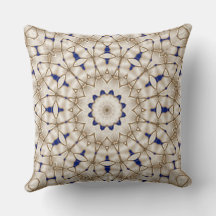 Almohada decorativa floral geométrica dorada azul
