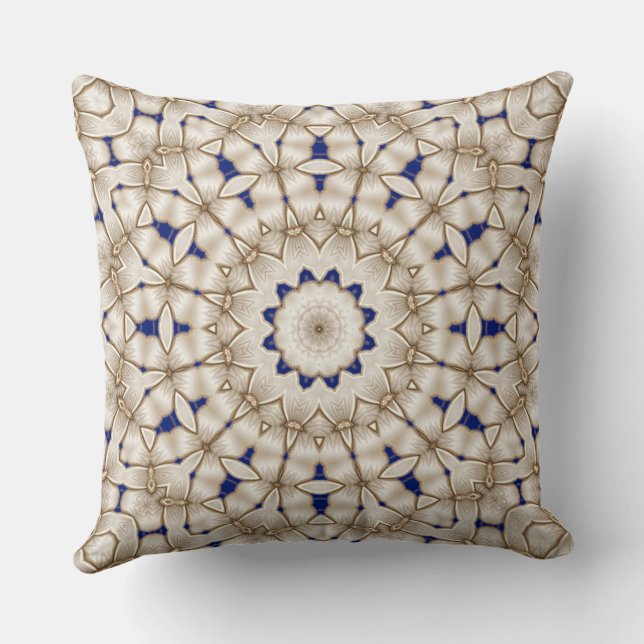 Almohada decorativa floral geométrica dorada azul (Reverso )