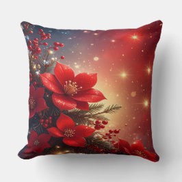 Almohada decorativa floral navideña roja