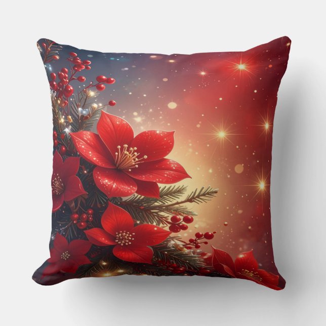 Almohada decorativa floral navideña roja (Anverso)