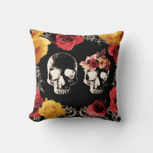 Almohada Decorativa Floral Otoñal Cráneo Esqueleto
