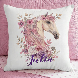 Almohada decorativa floral pastel de caballo pony 