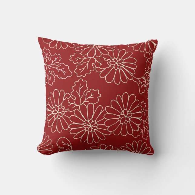 Almohada decorativa floral roja y poner crema (Anverso)