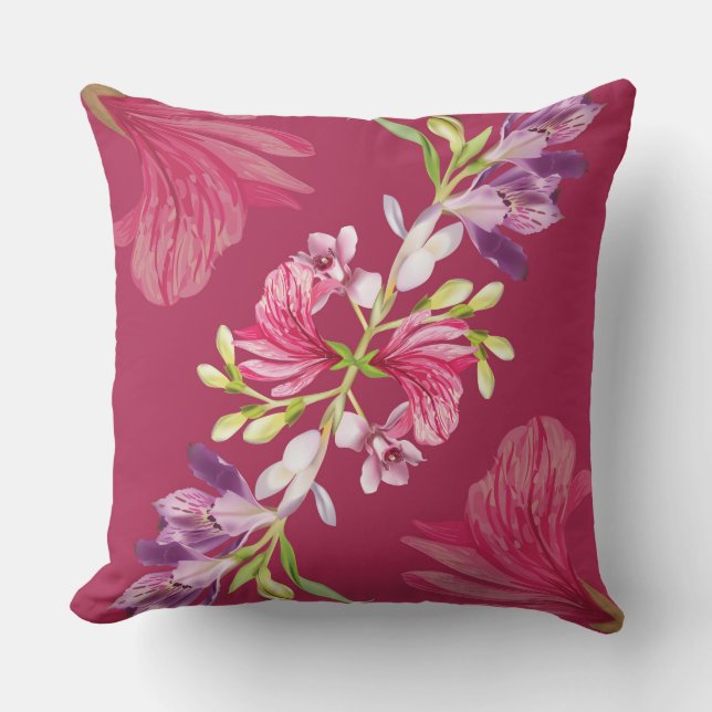 Almohada decorativa floral rosa roja (Anverso)