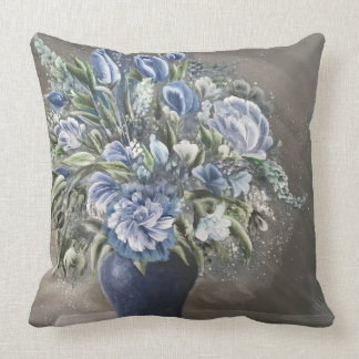 Almohada decorativa floral rústica azul